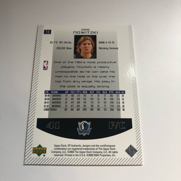 2003 SP Authentic Dirk Nowitzki - Picture 2 of 2